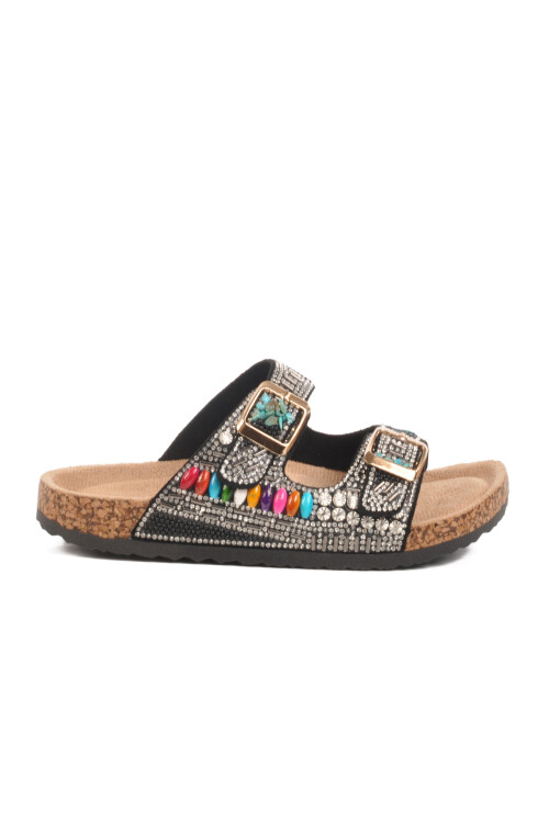 gujaBlack Stone Embroidered Girls Slippers 25Y106-6 F