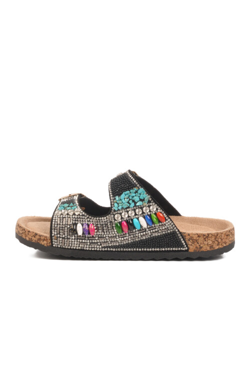 gujaBlack Stone Embroidered Girls Slippers 25Y106-6 F