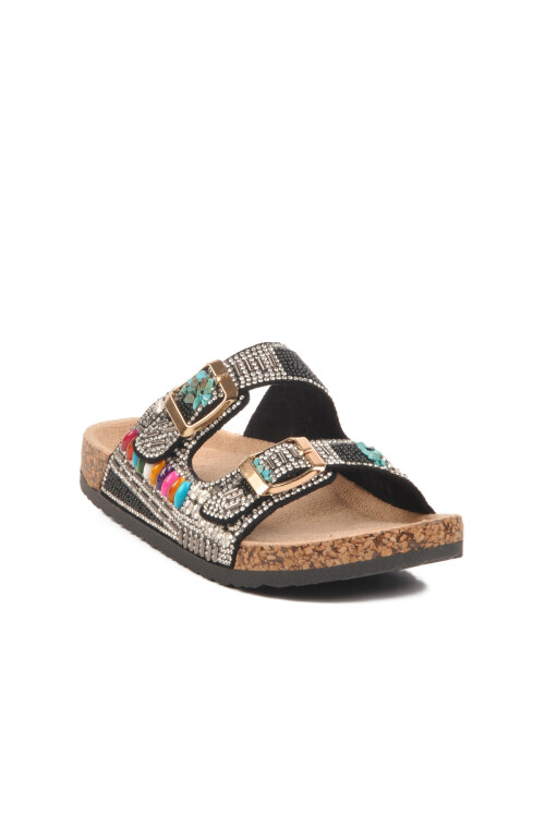 gujaBlack Stone Embroidered Girls Slippers 25Y106-6 F