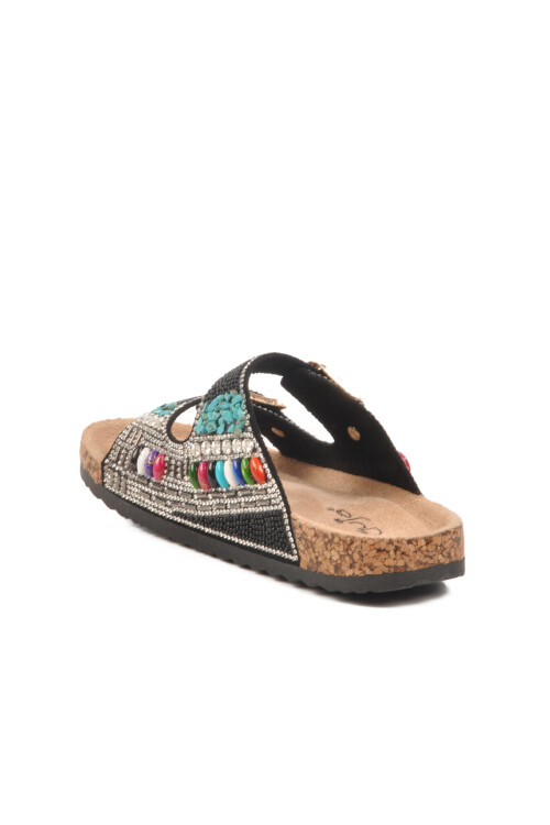 gujaBlack Stone Embroidered Girls Slippers 25Y106-6 F