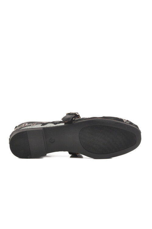 حذاء باليه نسائي منقوش بحزام أسود B-52 Z