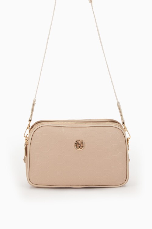 Mink Double Zippered Honeycomb Printed Shoulder Bag 930044