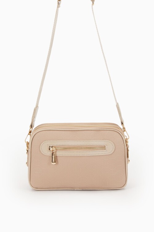 Mink Double Zippered Honeycomb Printed Shoulder Bag 930044