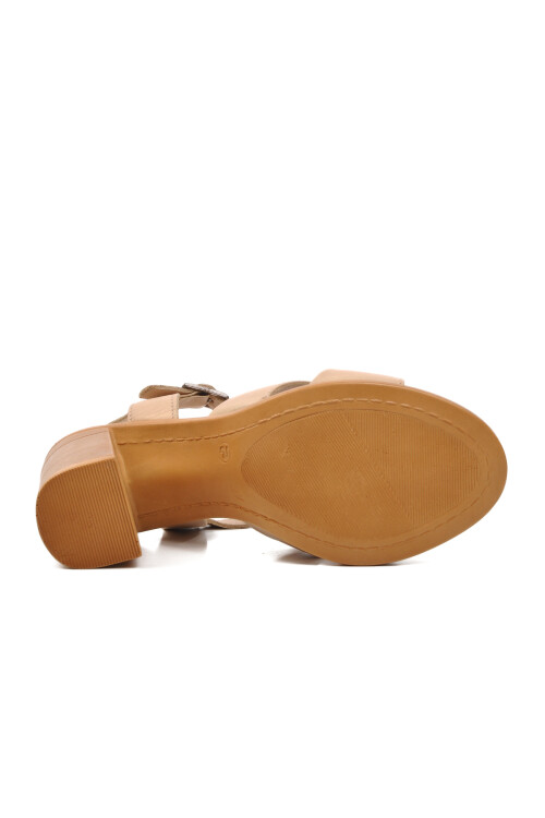 صندل بكعب من الجلد الطبيعي باللون البيج للنساء 9760 Z