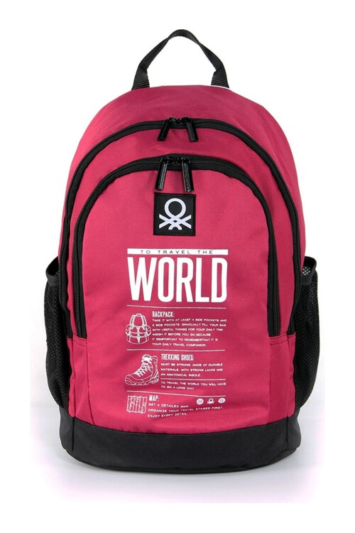 الألوان المتحدة من بينيتونحقيبة مدرسية للجنسين باللون الأحمر الداكن والأسود 03834