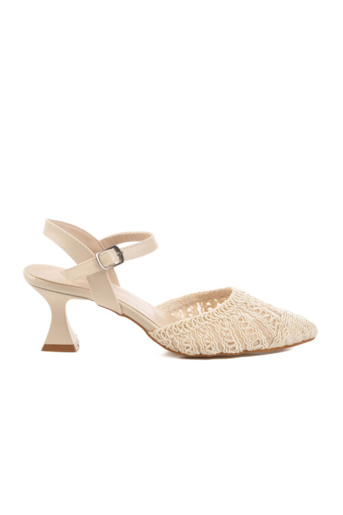 Cream Knitted Heeled Womens Evening Shoes PC-54660 Z