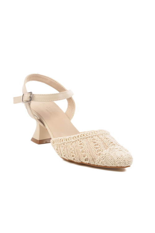 Cream Knitted Heeled Womens Evening Shoes PC-54660 Z