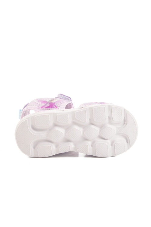 Lila Cırtlı Işıklı Kız Bebek Sandalet 018129 B
