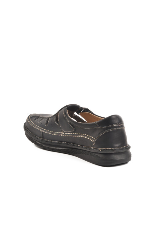 Black Genuine Leather Mens Velcro Casual Shoes 2623 M