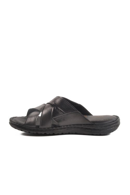 Black Genuine Leather Mens Slippers 476449 M