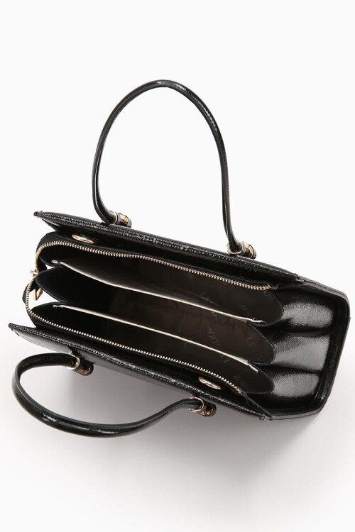 Black Wrinkled Patent Leather Womens Hand and Shoulder Bag 930156