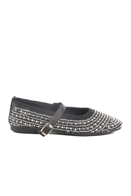 Black Stoned Textile Womens Ballerinas 038 Z