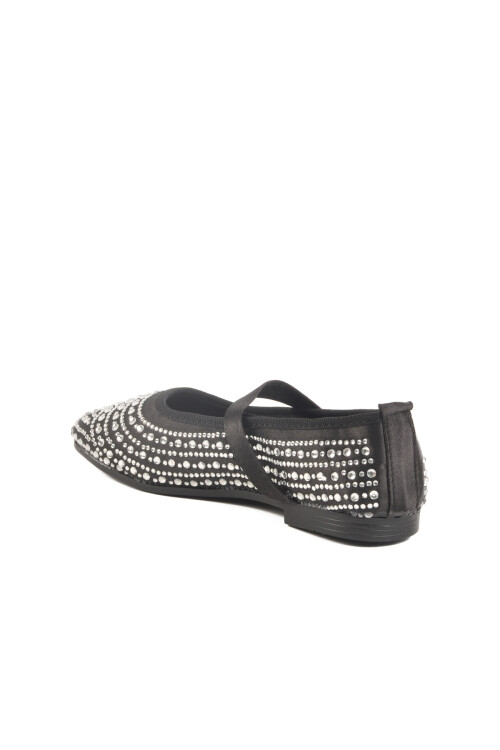Black Stoned Textile Womens Ballerinas 038 Z