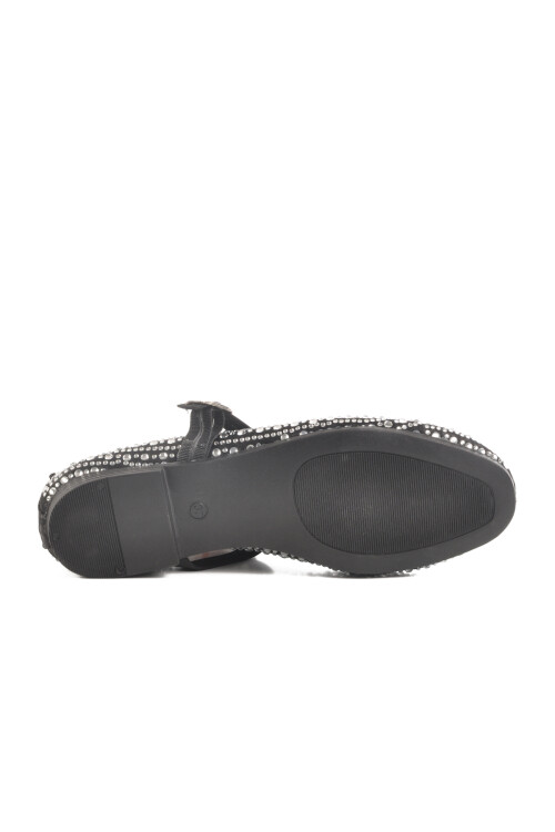 Black Stoned Textile Womens Ballerinas 038 Z
