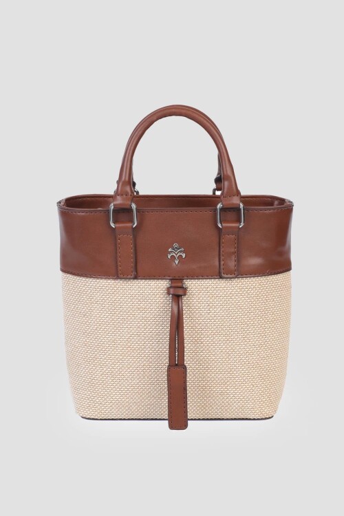 Tan Linen Womens Hand and Shoulder Bag IM577