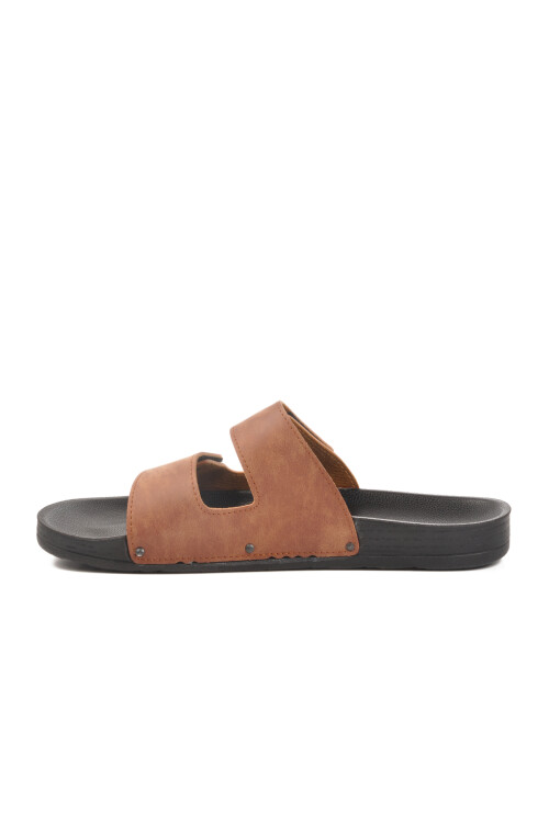 Tan Velcro Large Size Mens Slippers PC-7039 M