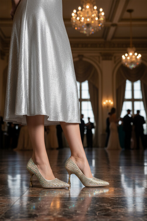 Pierre CardinGold Stone Embroidered Thin Heeled Women's Evening Shoes PC-55020 Z