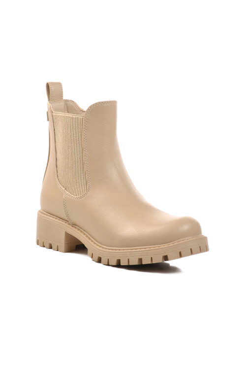 Bej Bilekten Esnek Polarlı Fermuarlı Kaymaz Kadın Bot 23009 Z