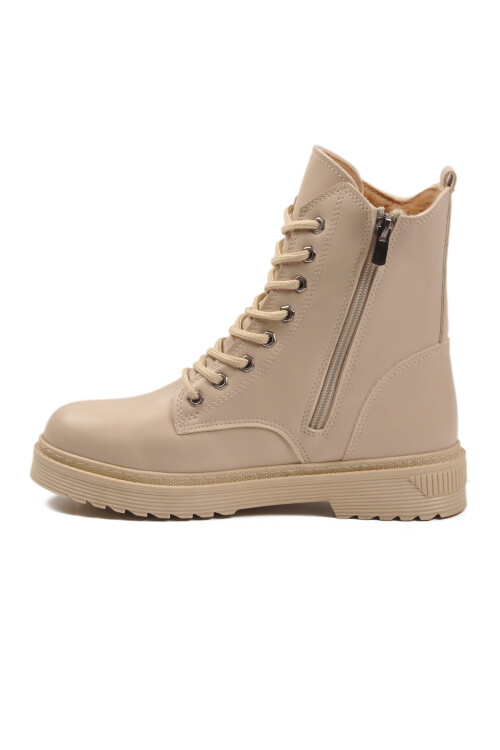 AyakmodBej Cilt Kürklü Bağcıklı Fermuarlı Kaymaz Kadın Bot 525383 Z