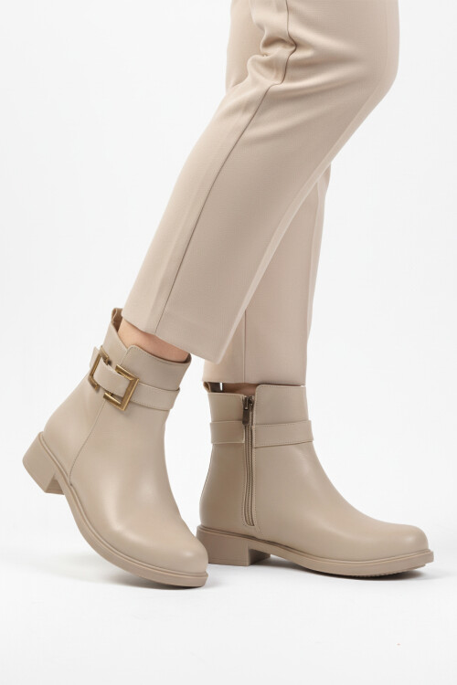 Bej Cilt Fermuarlı Kaymaz İçi Polarlı Kadın Bot 209144 Z