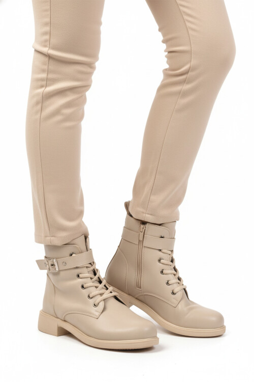 Bej Cilt Kaymaz İçi Polarlı Fermuarlı Kadın Bot 209151 Z