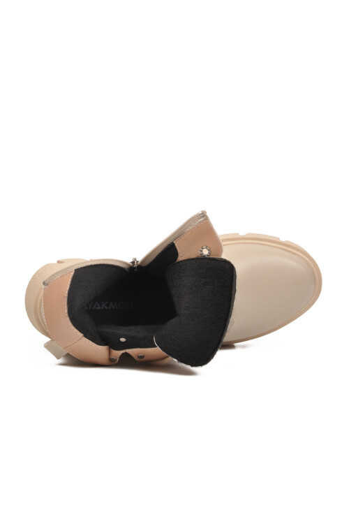 Bej Cilt Bağcıklı Fermuarlı Polarlı Kaymaz Kadın Bot 351071 Z