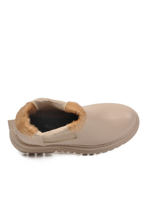 Bej Cilt Kürklü Kolay Giyilebilir Kaymaz Kadın Chelsea Bot 473093 Z