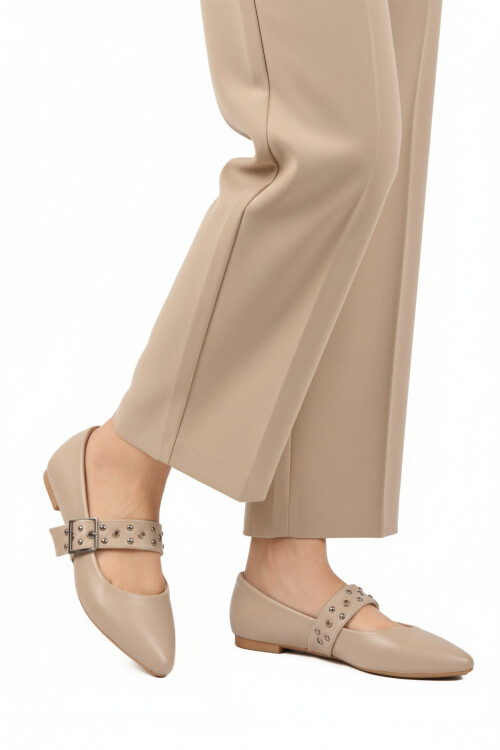 Beige Skin Belted Lightweight Flexible Womens Ballerinas 209166 Z