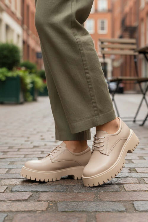 Bej Cilt Kalın Taban Kadın Casual Ayakkabı 572451 Z