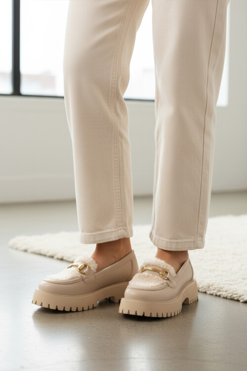 Beige Skin Thick-Soled Womens Casual Shoes 572461 Z