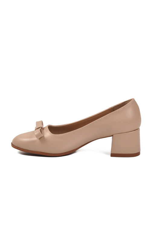 Beige Skin Bow Ribbon Womens High Heel Shoes 519081 Z