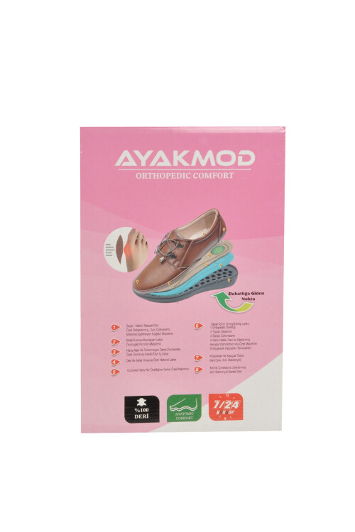 Beige Genuine Leather Orthopedic Womens Casual Shoes 401 Z