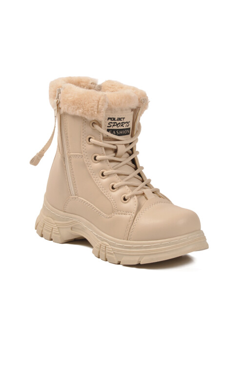 Beige Fur Lined Zippered Non-Slip Sole Girls Boots 24072 F