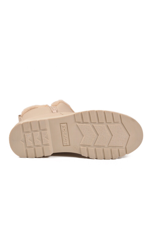 Beige Polar Fleece Zippered Non-Slip Sole Womens Boots 23003 Z