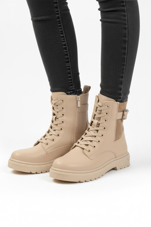 حذاء نسائي بيج من الصوف القطبي بنعل مانع للانزلاق 24030 Z