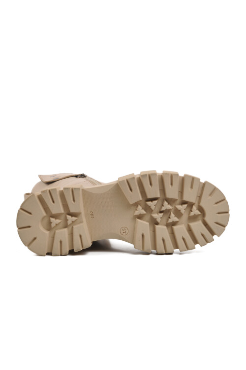 Bej Fermuarlı Bağcıklı Kadın Bot 36871-1 Z