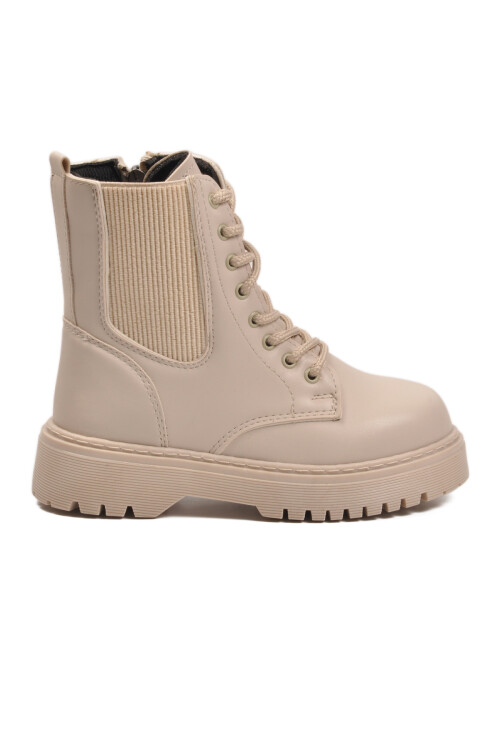 Bej Polarlı Kaymaz Soğuğa Dirençli Deri Çocuk Bot Tuno 07 F