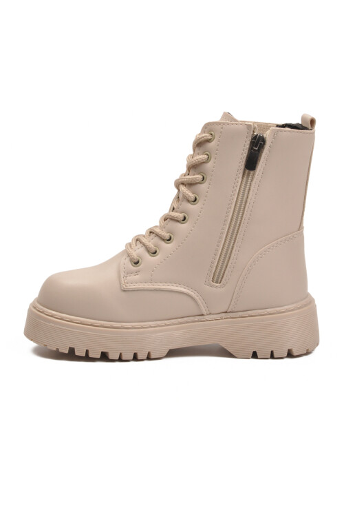 Bej Polarlı Kaymaz Soğuğa Dirençli Deri Çocuk Bot Tuno 07 F