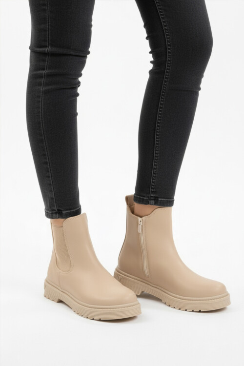 AyakmodBeige Polar Fleece Zippered Non-Slip Women's Boots 24071 Z