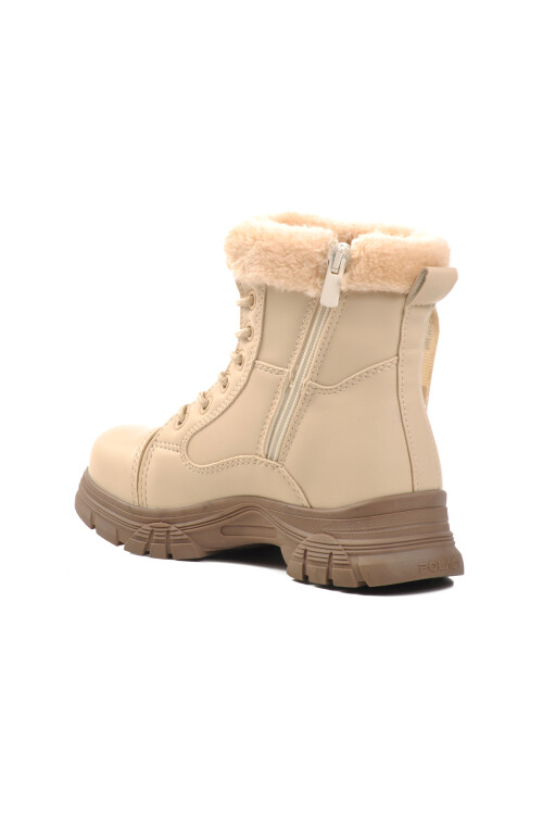 Beige Mink Fur Lined Zippered Non-Slip Sole Girls Boots 24072 F