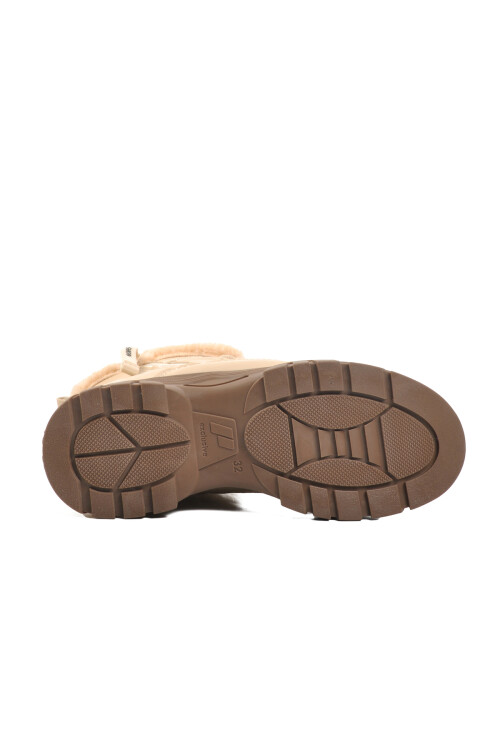 Beige Mink Fur Lined Zippered Non-Slip Sole Girls Boots 24072 F