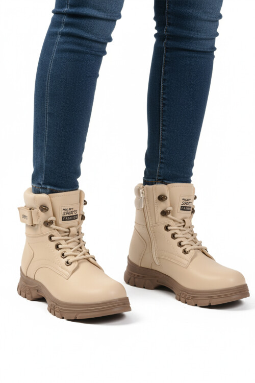 Beige Mink Fleece Inside Zippered Non-Slip Sole Womens Boots 24035 Z