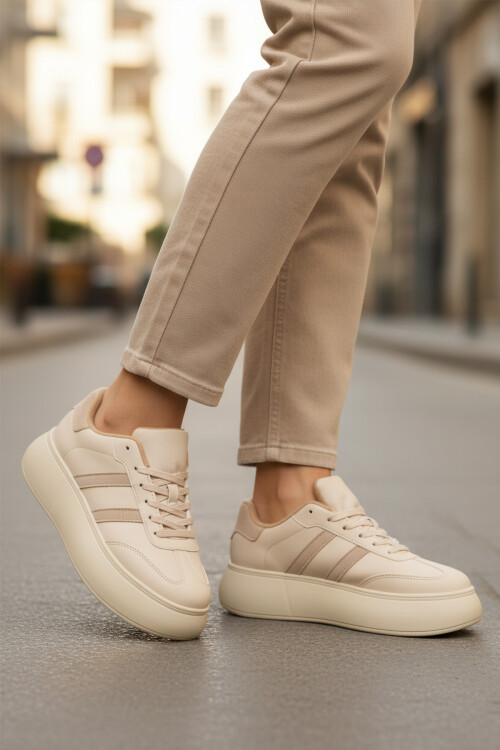 Beige High Sole Lace-Up Unisex Sneaker DVS-01 Z