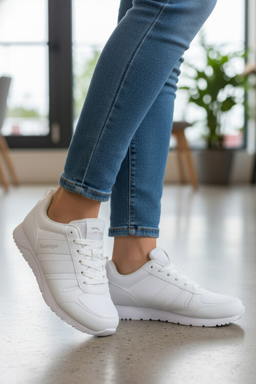 Beyaz Bağcıklı Hafif Esnek Unisex Spor Ayakkabı Elraen G