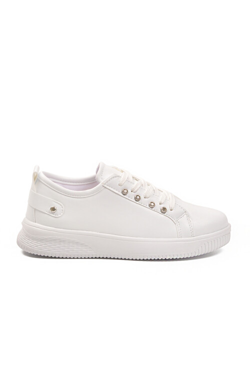 White Lace-Up Light Leather Womens Sneakers 201 G