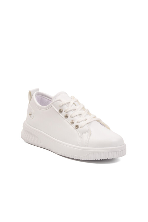 White Lace-Up Light Leather Womens Sneakers 201 G