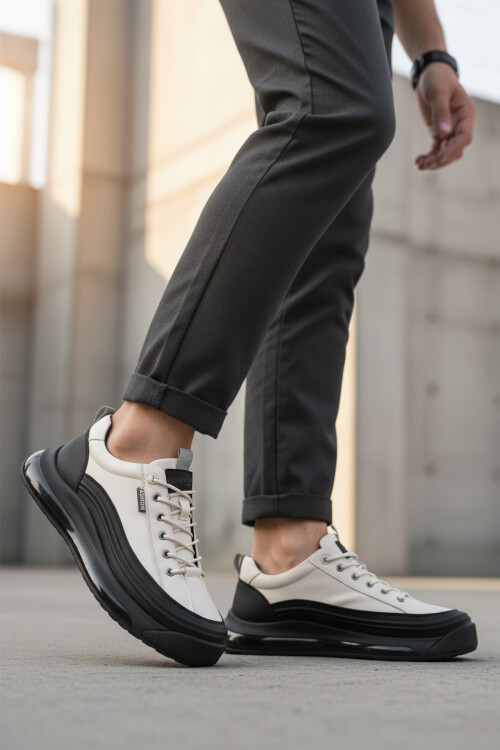 White Genuine Leather Mens Casual Shoes 24K500-1 M