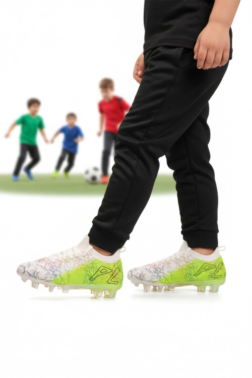 Beyaz Yeşil Bilekten Çoraplı Erkek Çocuk Krampon FK-252-153 F