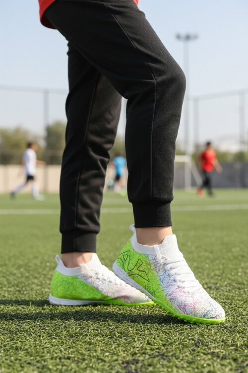 Beyaz Yeşil Bilekten Lastikli Unisex Halı Saha Ayakkabısı GH-252-153 G