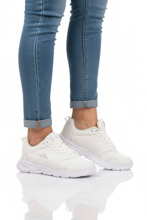 Beyaz Hafif Esnek Bağcıklı Cilt Unisex Spor Ayakkabı Epic G